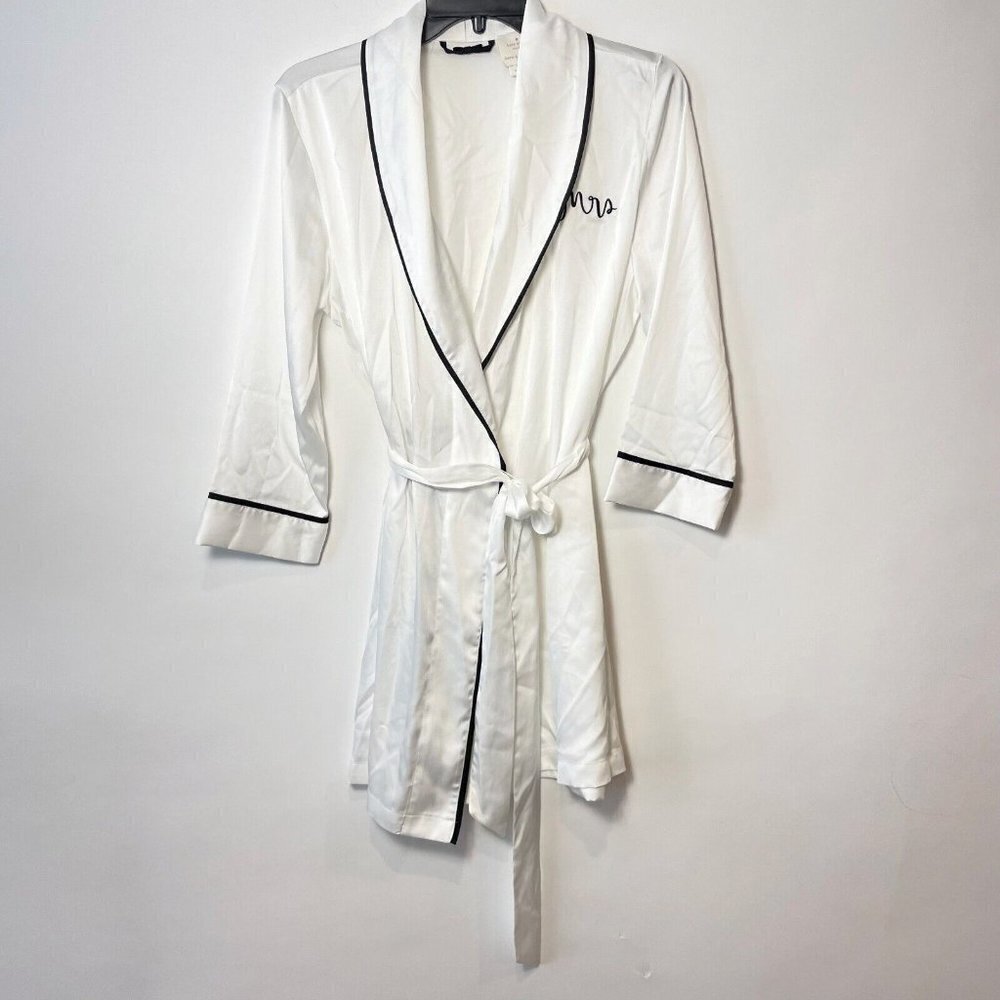 kate spade Bridal Short Wrap Mrs Robe White XS S Embroidered Belted KS41533